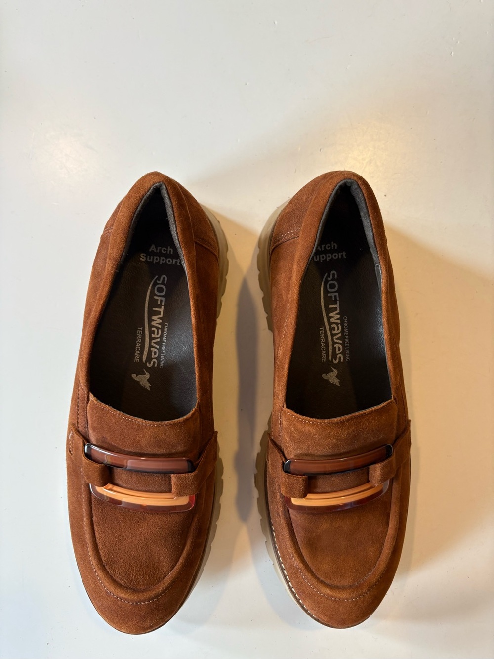 Softwaves || Vanna Suede Loafers Chunky Big Buckle Cognac Brown 41 - Picture 3 of 7